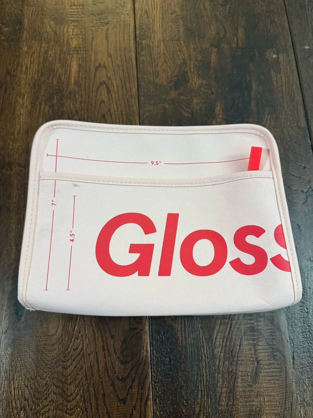 Glossier Pink Beauty Bag Cosmetic Pouch with Red Logo